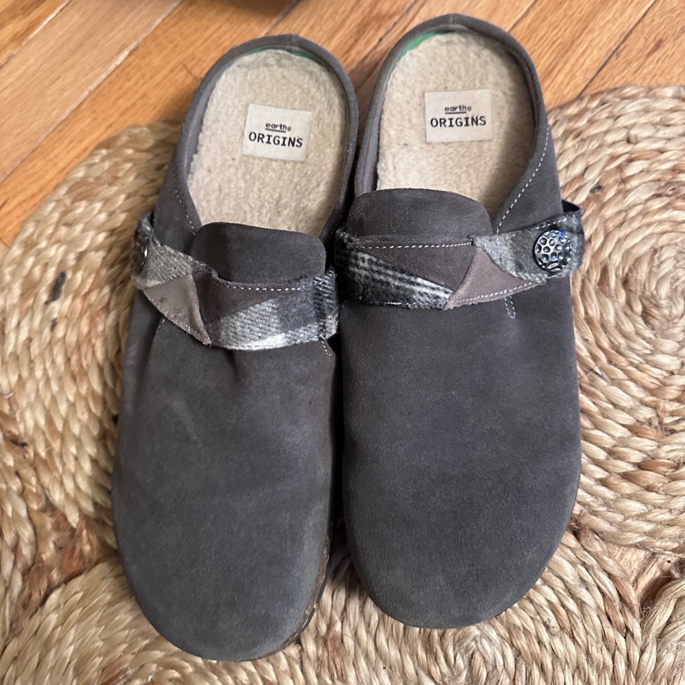 Earth Origins Warm-Lined Suede Clogs Grey Eloise
